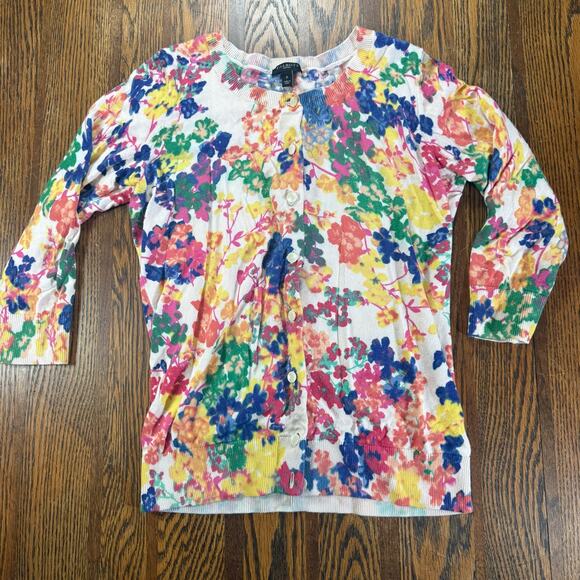 Talbots Sweaters - Talbots Womens’s Light Floral Fitted Cardigan Sweater Button Up 3/4 Sleeve Sz P